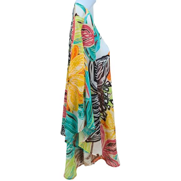 Chicos Top Women Large Sheer Floral Boho Beach Resortwear Vacation Cover Up - Picture 6 of 9